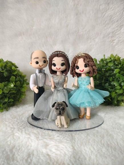 Topo de Bolo Casamento ou Bodas com Filha Adolescente e Pet