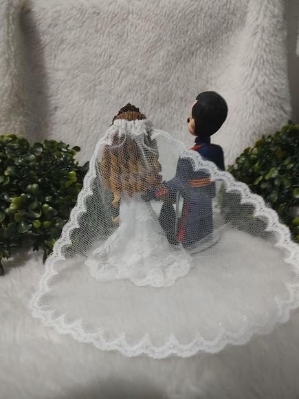 Topo de Bolo Casamento Noivo Soldado com 2 Pets