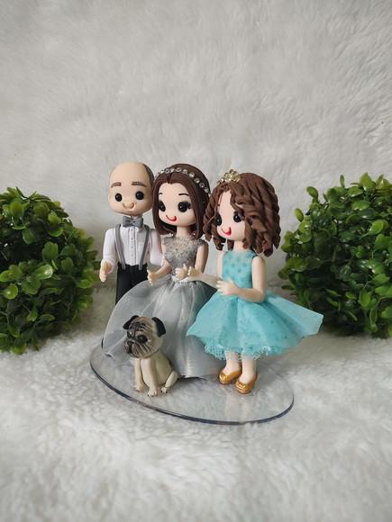 Topo de Bolo Casamento ou Bodas com Filha Adolescente e Pet