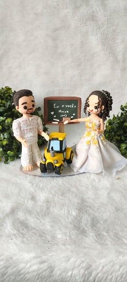 Topo de Bolo Casamento Professora e Operador de Trator