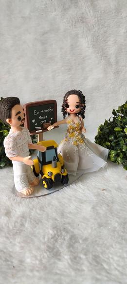 Topo de Bolo Casamento Professora e Operador de Trator