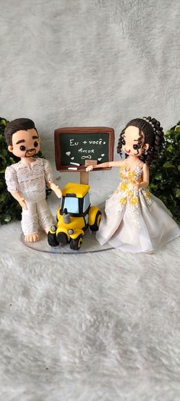 Topo de Bolo Casamento Professora e Operador de Trator