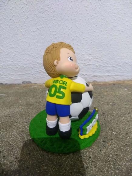 Topo de bolo com vela futebol