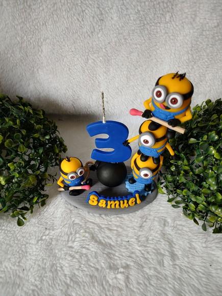 Topo de Bolo Minions com Vela