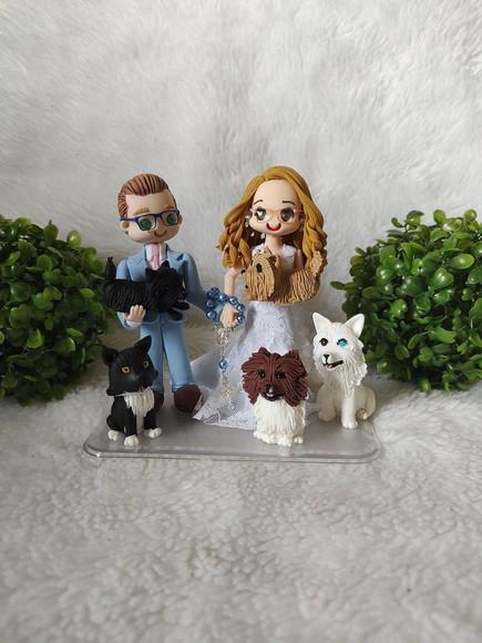 Topo de Casamento com 5 Pets