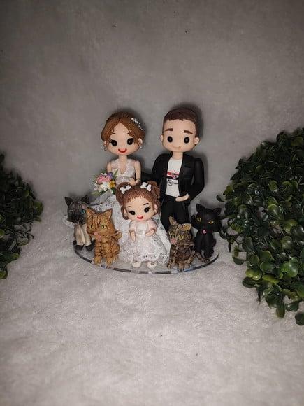 Topo de Casamento com Filha Pequena e 4 Pets