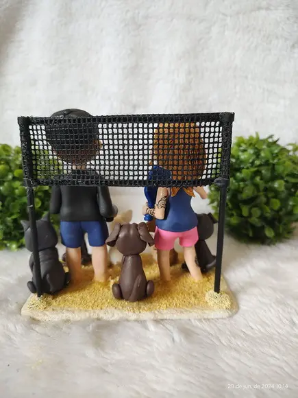Casal de Noivinhos Jogando Beach Tênis com 6 Pets
