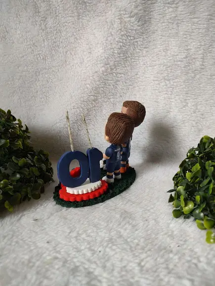 Mini Topo de Bolo Futebol 2 Bonecos Nome e Vela
