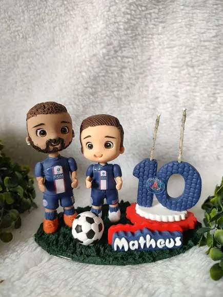 Mini Topo de Bolo Futebol 2 Bonecos Nome e Vela
