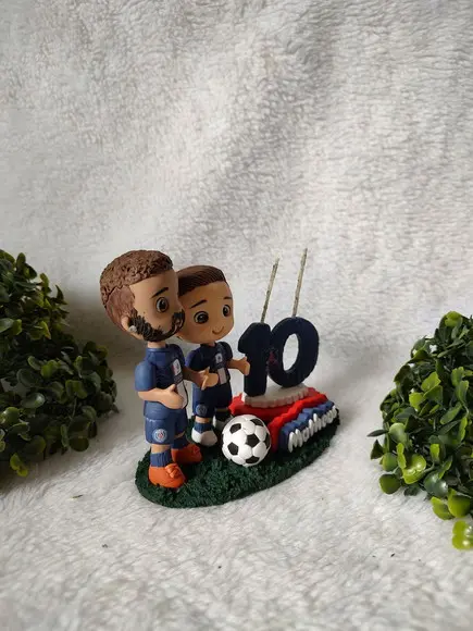Mini Topo de Bolo Futebol 2 Bonecos Nome e Vela