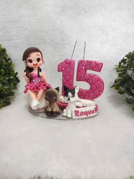 Topo Bolo 15 Anos com 2 Pets