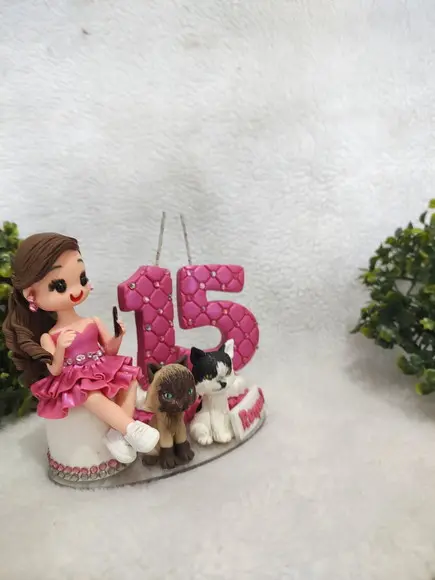 Topo Bolo 15 Anos com 2 Pets