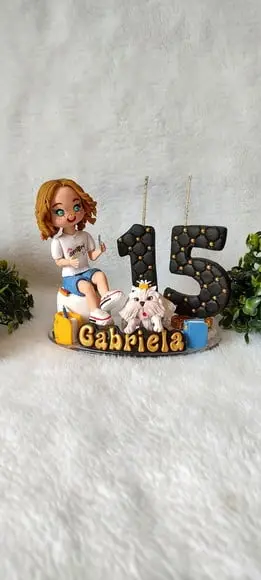 Topo de Bolo 15 Anos com Pet