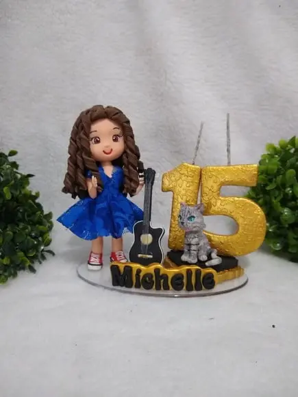 Topo De Bolo 15 Anos Com Violão E Pet