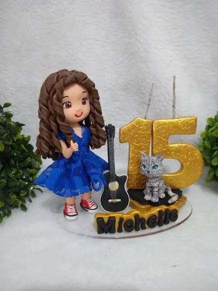 Topo De Bolo 15 Anos Com Violão E Pet