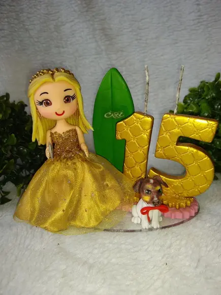 Topo De Bolo 15 Anos surfista com pet