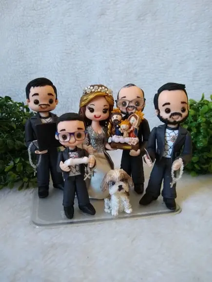 Topo de bolo bodas de prata com filhos e pet