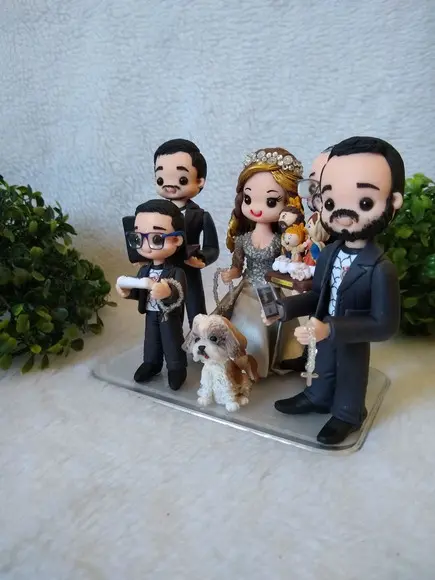 Topo de bolo bodas de prata com filhos e pet