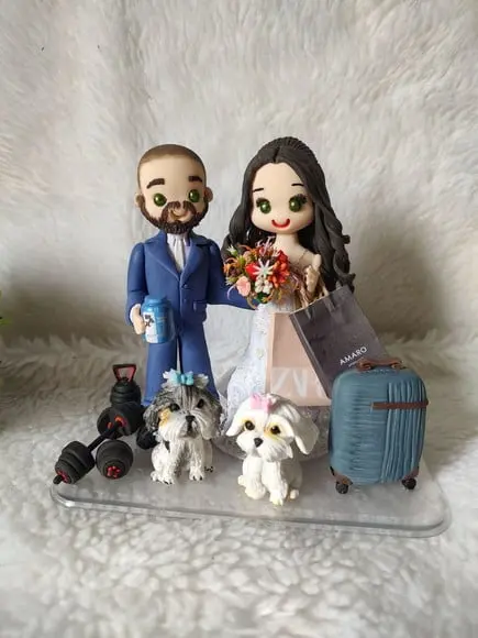 Topo de Bolo Casamento com 2 Pets e Objetos