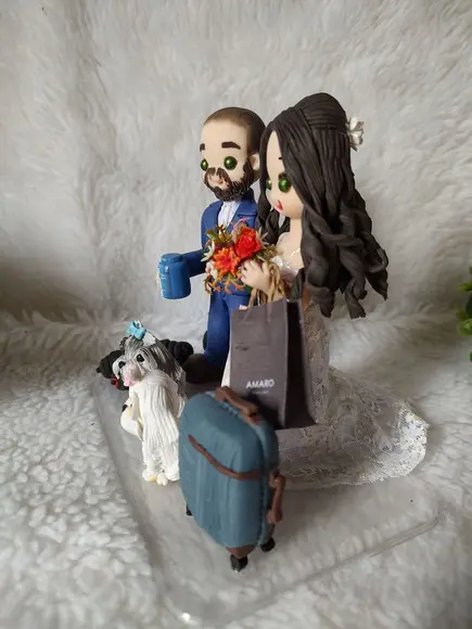 Topo de Bolo Casamento com 2 Pets e Objetos