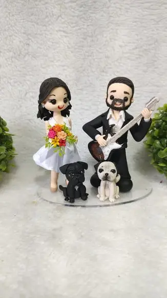 Topo de Bolo Casamento com 2 Pets e Guitarra