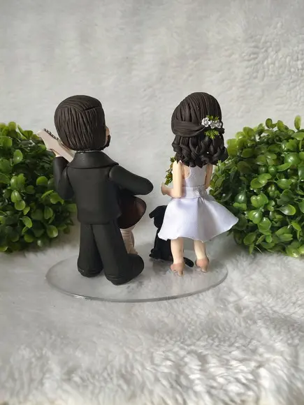 Topo de Bolo Casamento com 2 Pets e Guitarra