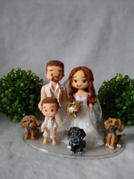 Topo De Bolo Casamento Com 3 Pets E 1 Criança