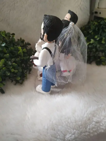Topo de Bolo Casamento com 3 Pets ,filho e Véu da com Led