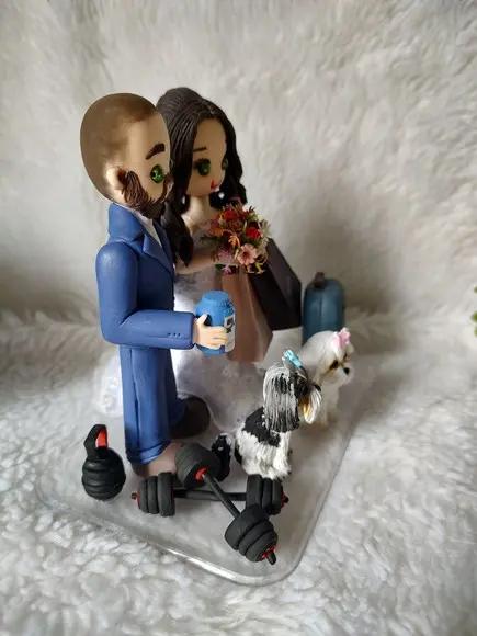 Topo de Bolo Casamento com 2 Pets e Objetos