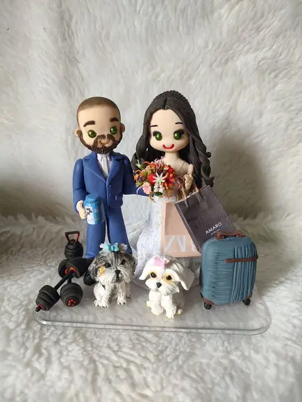 Topo de Bolo Casamento com 2 Pets e Objetos