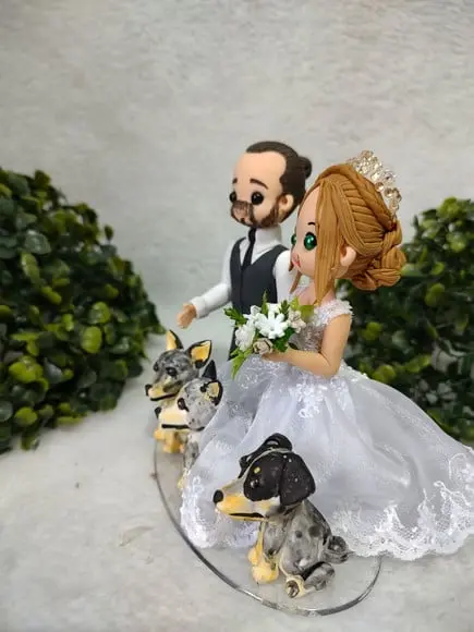 Topo de Bolo Casamento com 3 Pets