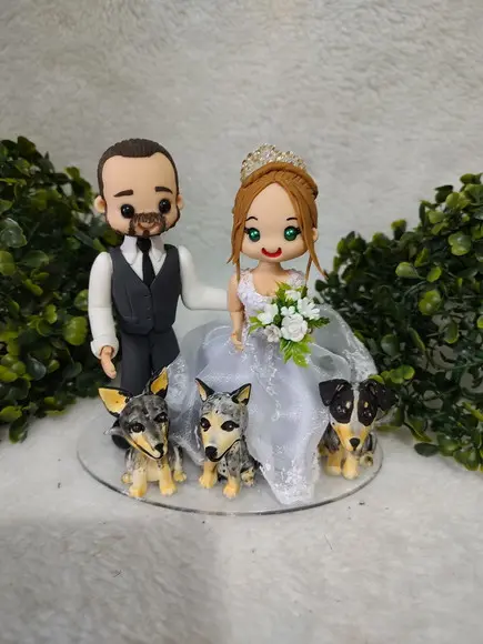 Topo de Bolo Casamento com 3 Pets