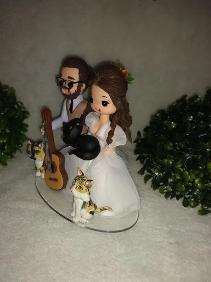 Topo De Bolo Casamento Com 3 Pets E Violão