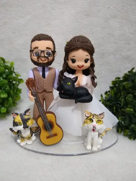 Topo De Bolo Casamento Com 3 Pets E Violão
