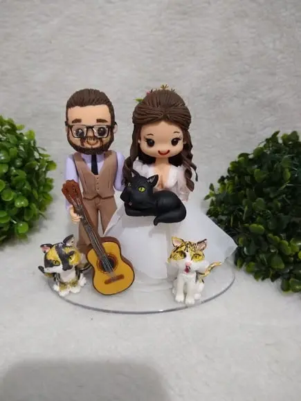 Topo De Bolo Casamento Com 3 Pets E Violão