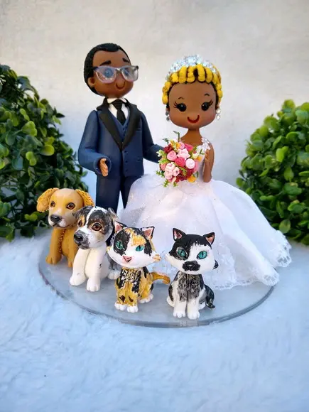 topo de bolo casamento com pets