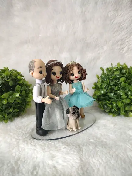 Topo de Bolo Casamento ou Bodas com Filha Adolescente e Pet