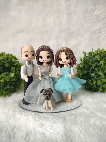 Topo de Bolo Casamento ou Bodas com Filha Adolescente e Pet