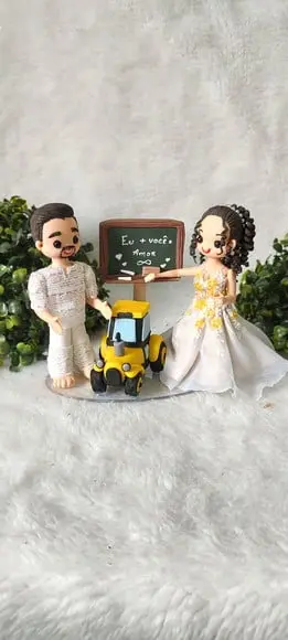 Topo de Bolo Casamento Professora e Operador de Trator