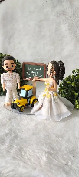 Topo de Bolo Casamento Professora e Operador de Trator