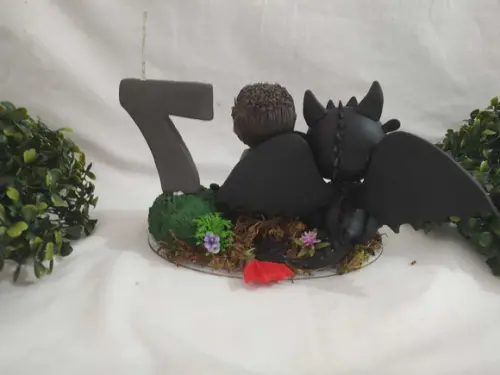 Topo de Bolo Dragão com Menino , Vela e Nome