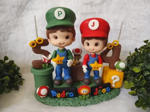 Topo de Bolo para Irmãos no Tema Mario Bros
