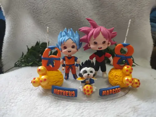Topo de Bolo para Irmãos no Tema Goku com Pet