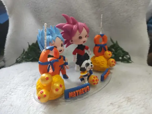 Topo de Bolo para Irmãos no Tema Goku com Pet