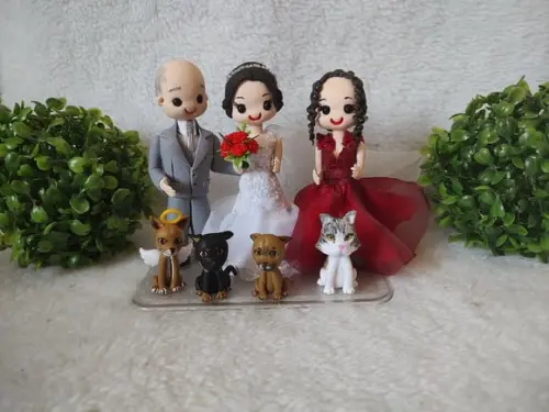 Topo de Casamento com Filha Adolescente e 4 Pets