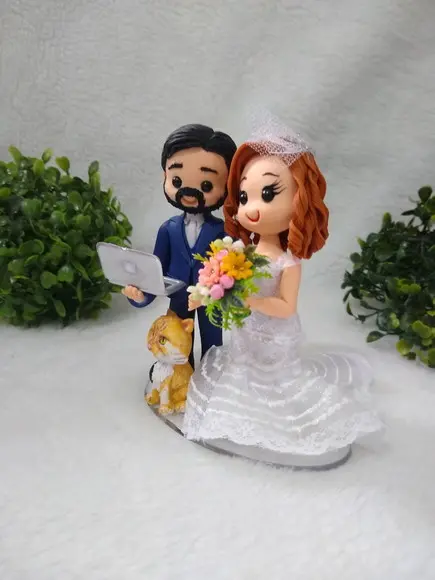 Topo de Casamento com Pet e Notebook