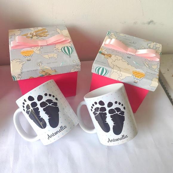 Convite para Padrinhos Batizado - Kit Caixas e Canecas