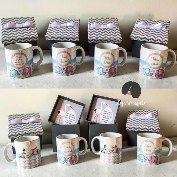 Kit para Anunciar Gravidez - 4 Caixas mdf + 4 Canecas