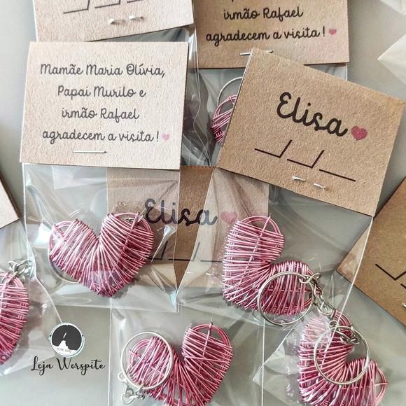 Lembrancinha Maternidade Chaveiro Coração Arame no Saquinho