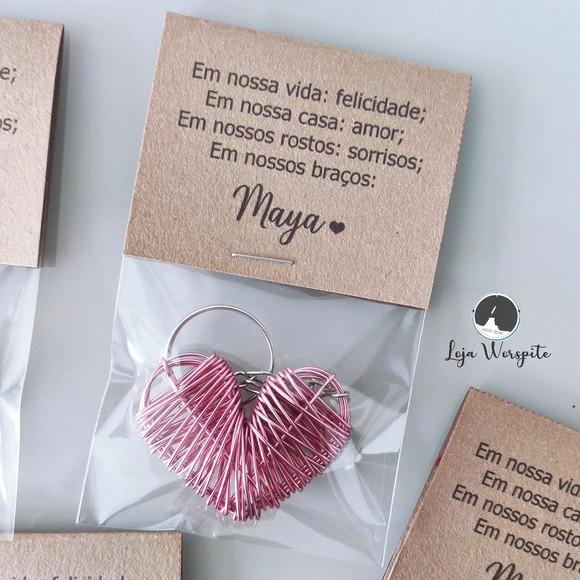 Lembrancinha Maternidade Chaveiro Coração Arame no Saquinho